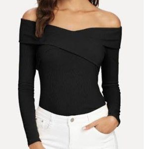 Babaton Off the Shoulder Dark Green Rib Sweater - Sz S